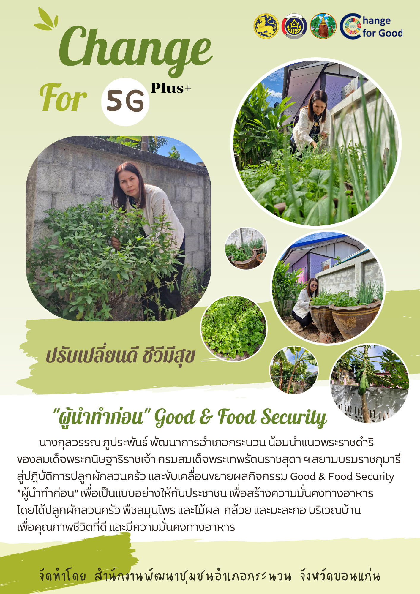 พช.กระนวน : น้อมนำแนวพระราชดำริของสมเด็จพระกนิษฐาธิราชเจ้า กรมสมเด็จพระเทพรัตนราชสุดา ฯ สยามบรมราชกุมารี ขับเคลื่อนขยายผลกิจกรรม Change for 5G Plus : Good & Food Security ”ผู้นำทำก่อน”