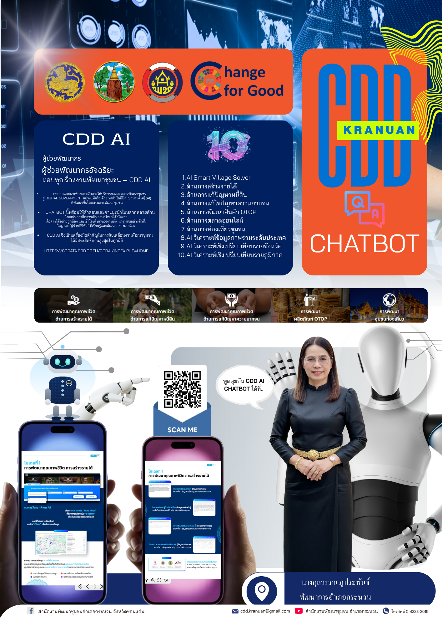 พช.กระนวน : ประชาสัมพันธ์เชิญชวนการใช้งาน “CDD AI” ผู้ช่วยพัฒนากรอัจฉริยะ เพื่อชุมชนเข้มแข็งอย่างยั่งยืน เป็นแพลตฟอร์ม AI และข้อมูลเชิงลึกสำหรับพัฒนากร หน่วยงาน และชุมชน ครบในที่เดียว ตอบทุกเรื่องงานพัฒนาชุมชน